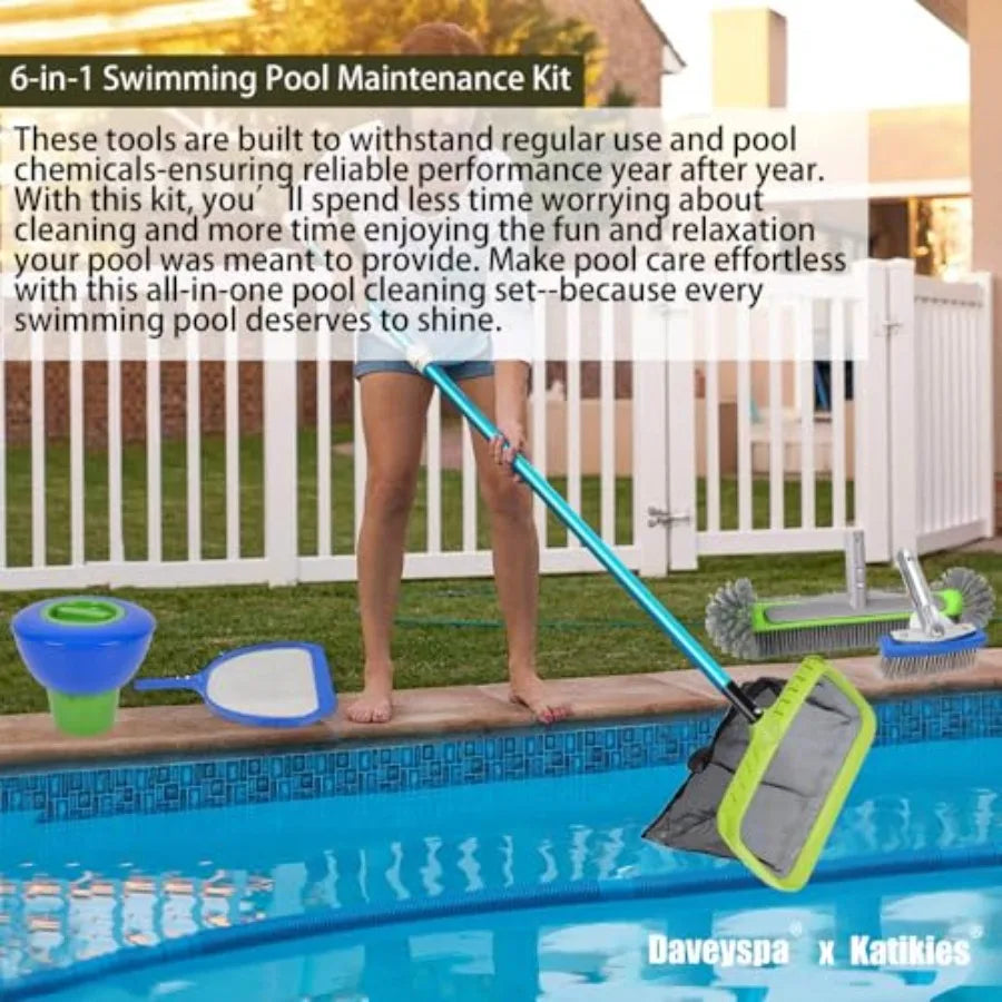 Pool Maintenance Kit with Aluminum Pole, Skimmer Nets, Brushes Chlorine Dispenser for Easy Pool Cleaning Gray, Durable, Lightwe