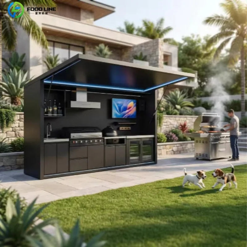 Premium Outdoor Cooking Kitchen BBQ POD Easy Setup with Combined Sink Fridge Stainless Steel Backyard Party Ready Customized