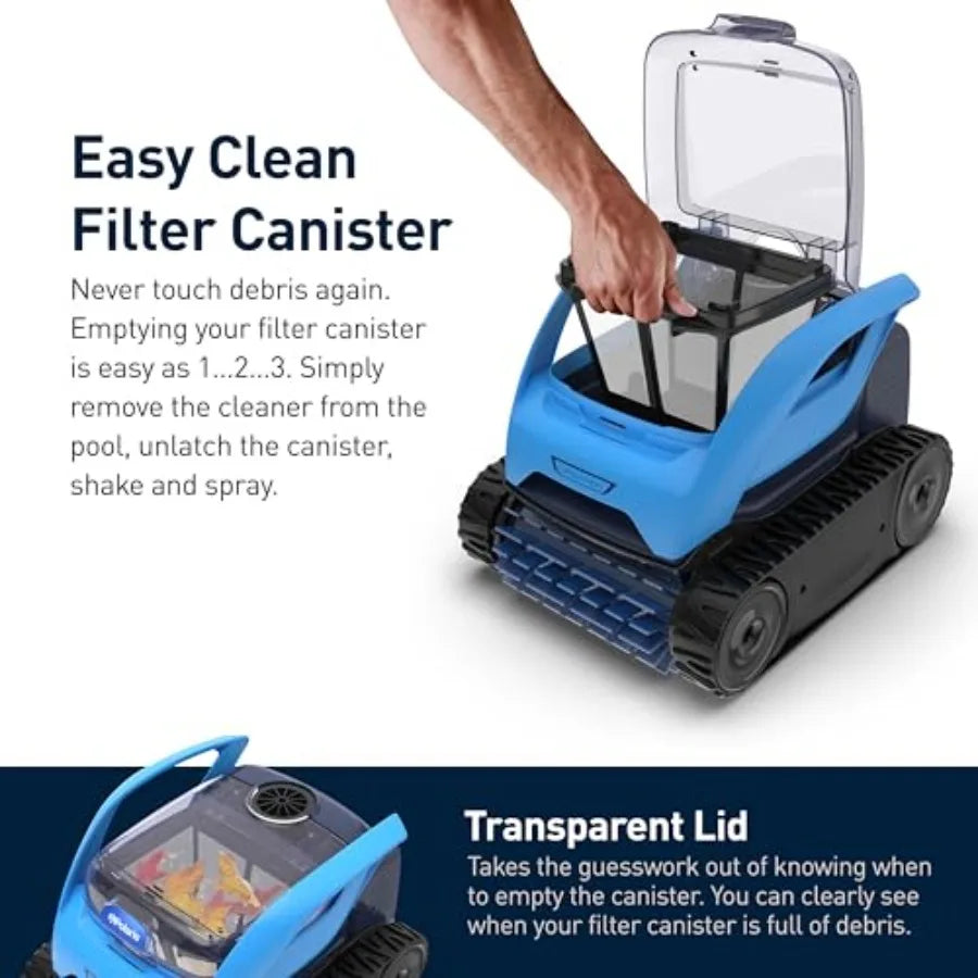 Above-ground and in-ground pool cleaner, cyclonic vacuum technology, compact lightweight design, long-lasting battery, black