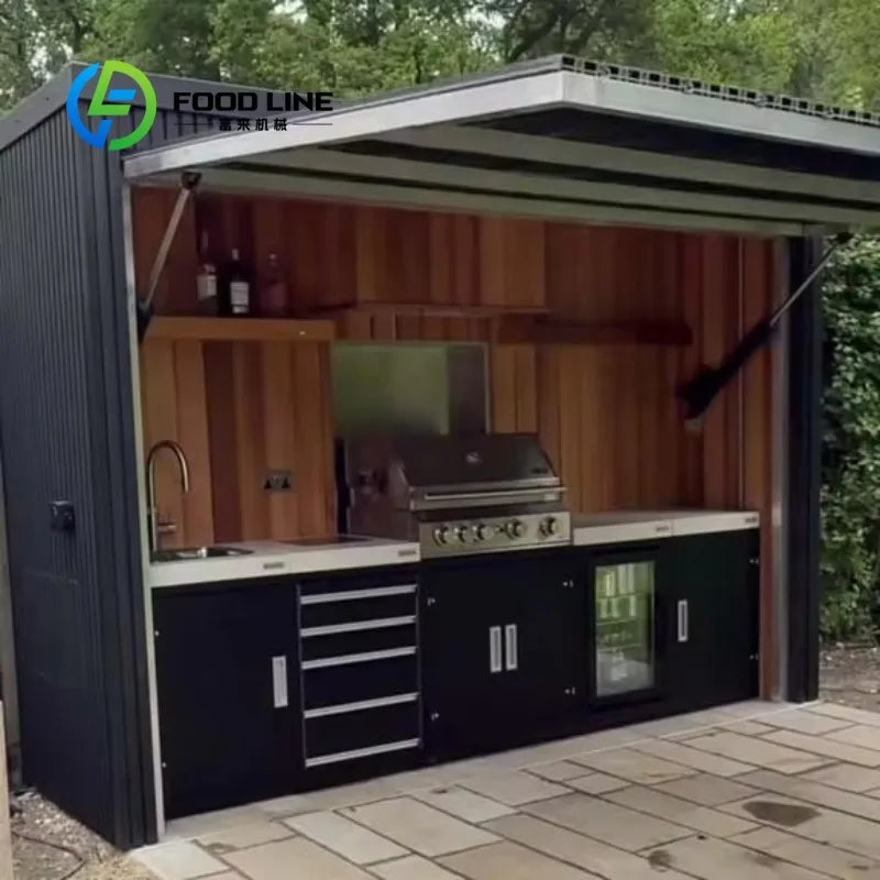 Premium Outdoor Cooking Kitchen BBQ POD Easy Setup with Combined Sink Fridge Stainless Steel Backyard Party Ready Customized