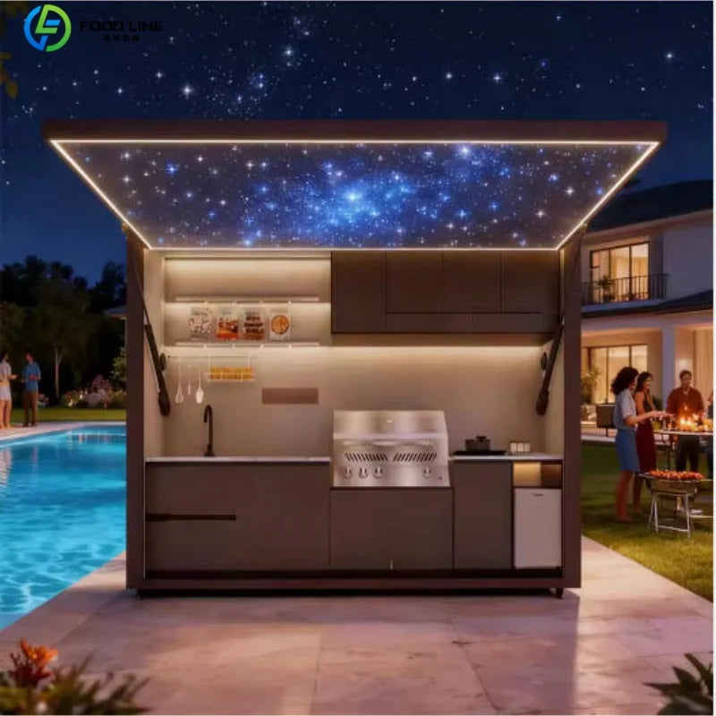 Premium Outdoor Cooking Kitchen BBQ POD Easy Setup with Combined Sink Fridge Stainless Steel Backyard Party Ready Customized