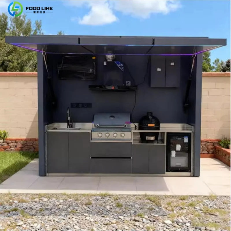 Premium Outdoor Cooking Kitchen BBQ POD Easy Setup with Combined Sink Fridge Stainless Steel Backyard Party Ready Customized