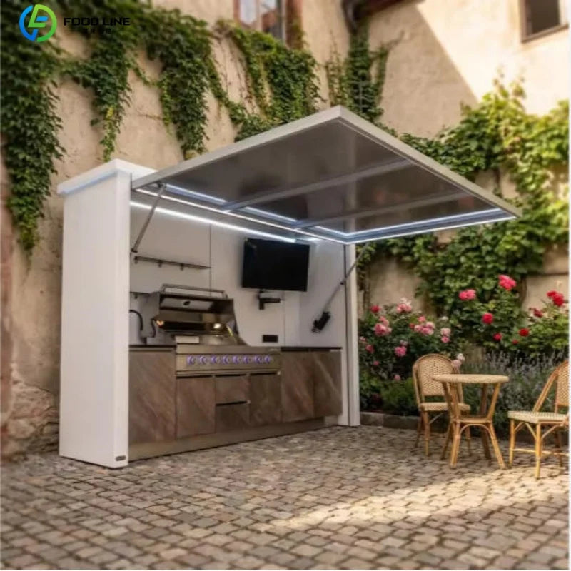 Premium Outdoor Cooking Kitchen BBQ POD Easy Setup with Combined Sink Fridge Stainless Steel Backyard Party Ready Customized