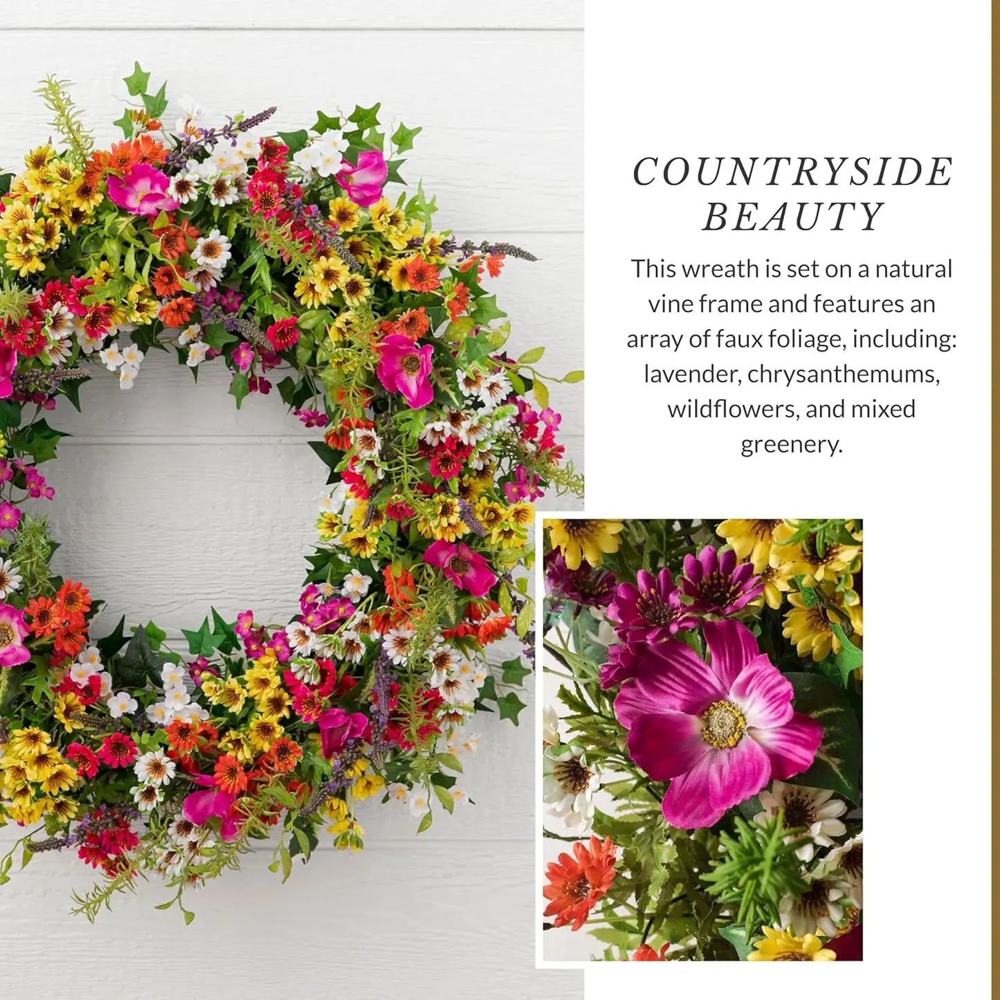 Outdoor Meadow Spring & Summer Wreath - 34" Premium UV-Protected Floral Door Wreath for Front Door, Patio, Garden & Year-Round O