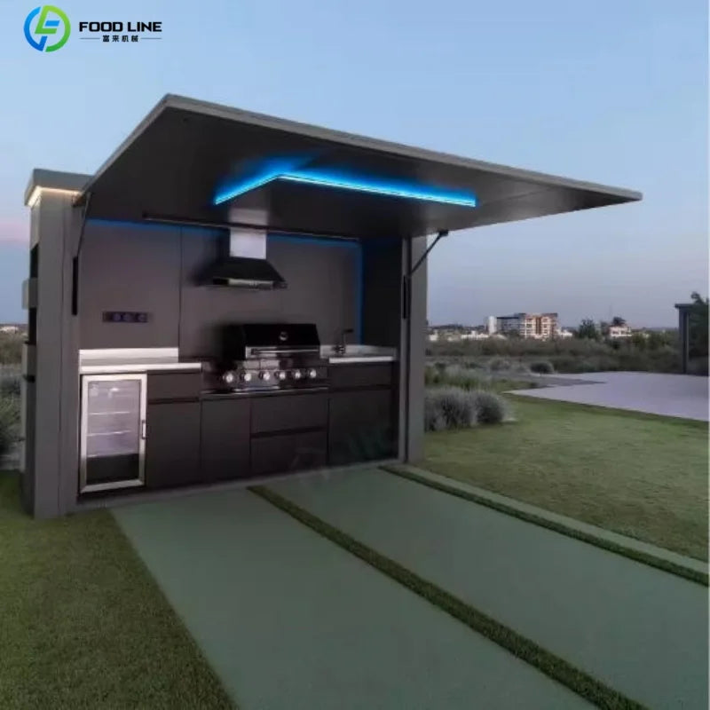 Premium Outdoor Cooking Kitchen BBQ POD Easy Setup with Combined Sink Fridge Stainless Steel Backyard Party Ready Customized