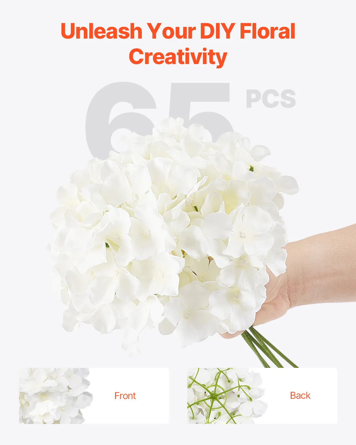 VEVOR Artificial Flowers Real Looking White Silk Fake Hydrangea Bulk White Faux Bridal Shower with Stem for DIY Wedding Bouquets