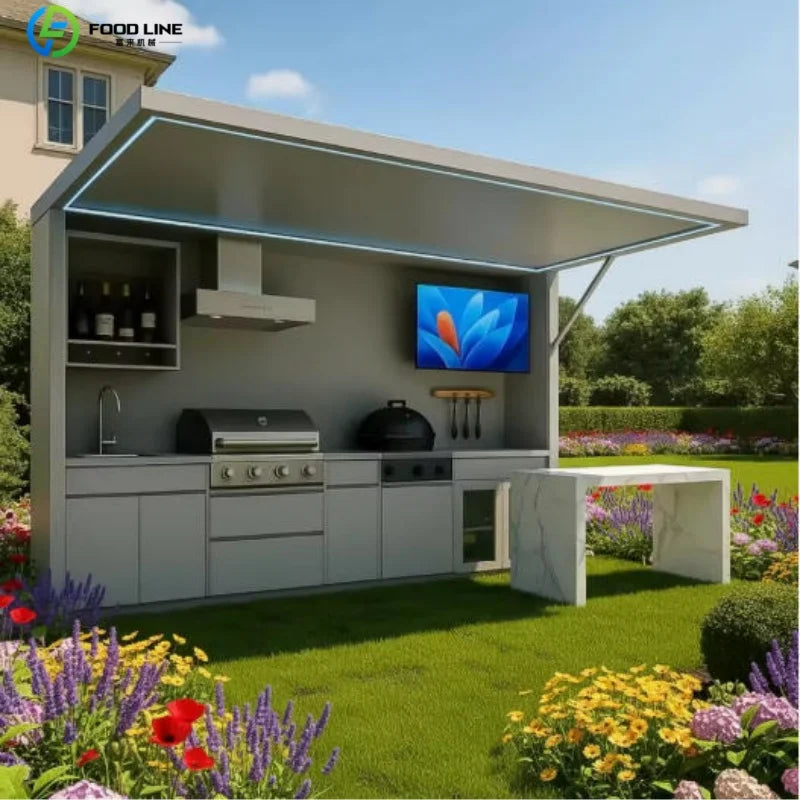 Premium Outdoor Cooking Kitchen BBQ POD Easy Setup with Combined Sink Fridge Stainless Steel Backyard Party Ready Customized