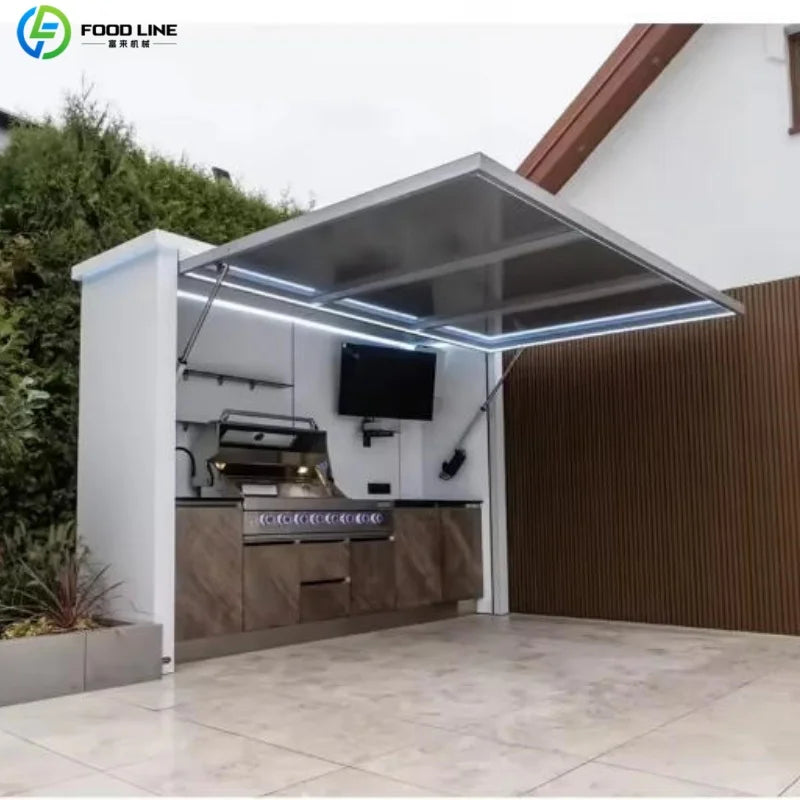 Premium Outdoor Cooking Kitchen BBQ POD Easy Setup with Combined Sink Fridge Stainless Steel Backyard Party Ready Customized