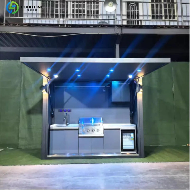 Premium Outdoor Cooking Kitchen BBQ POD Easy Setup with Combined Sink Fridge Stainless Steel Backyard Party Ready Customized