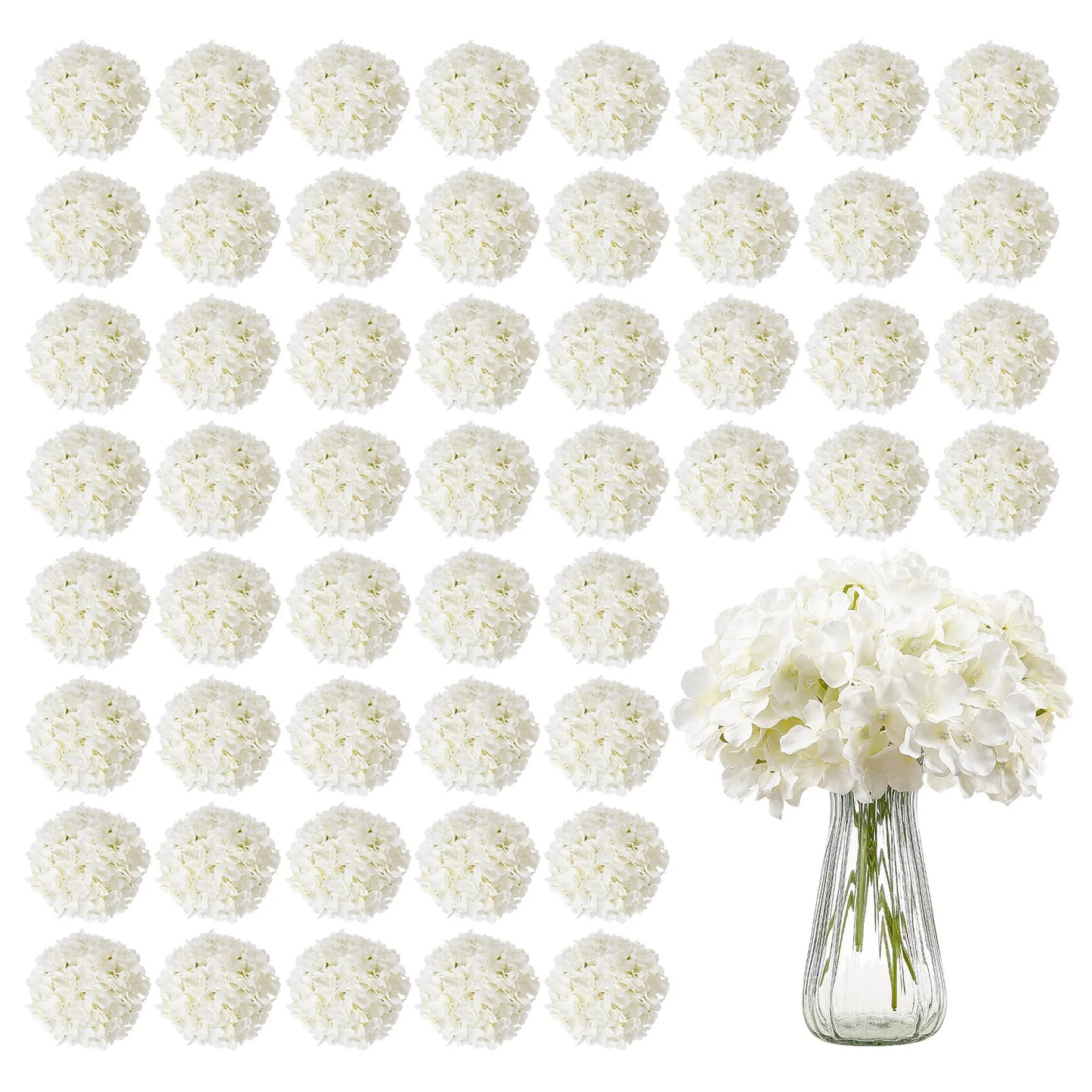VEVOR Artificial Flowers Real Looking White Silk Fake Hydrangea Bulk White Faux Bridal Shower with Stem for DIY Wedding Bouquets