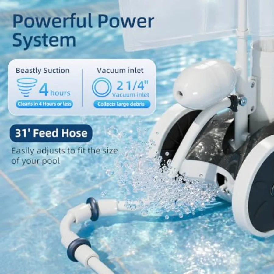 Professional pool cleaner for swimming pools, pressure side sweeper with stable 4-wheel structure, durable PVC material, blue c
