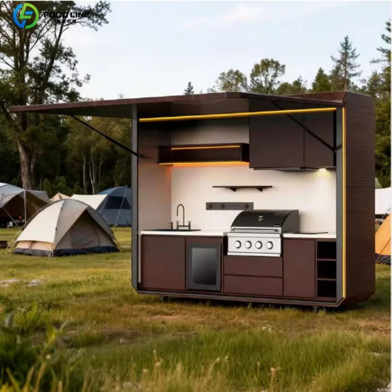 Premium Outdoor Cooking Kitchen BBQ POD Easy Setup with Combined Sink Fridge Stainless Steel Backyard Party Ready Customized