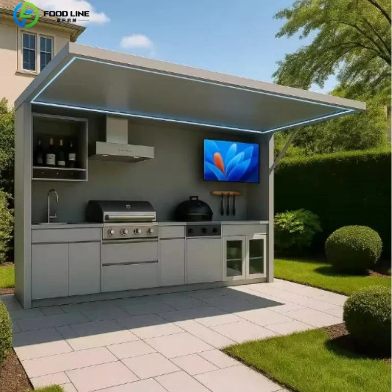 Premium Outdoor Cooking Kitchen BBQ POD Easy Setup with Combined Sink Fridge Stainless Steel Backyard Party Ready Customized