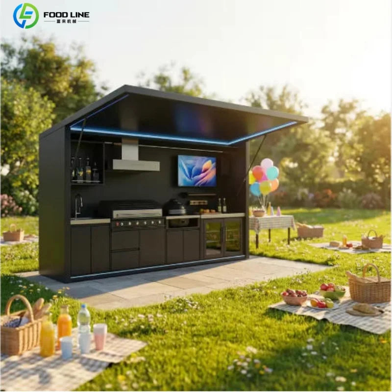Premium Outdoor Cooking Kitchen BBQ POD Easy Setup with Combined Sink Fridge Stainless Steel Backyard Party Ready Customized