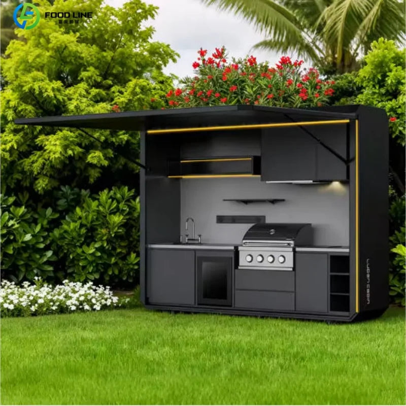 Premium Outdoor Cooking Kitchen BBQ POD Easy Setup with Combined Sink Fridge Stainless Steel Backyard Party Ready Customized