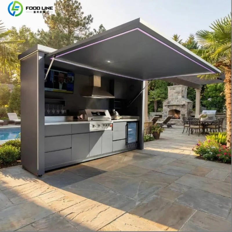 Premium Outdoor Cooking Kitchen BBQ POD Easy Setup with Combined Sink Fridge Stainless Steel Backyard Party Ready Customized