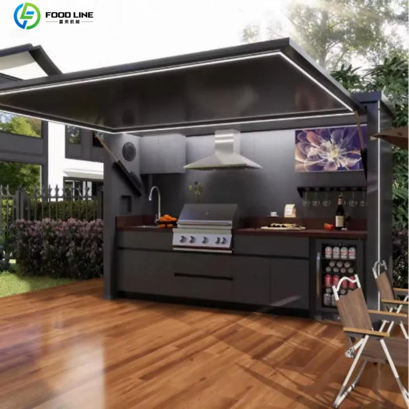 Premium Outdoor Cooking Kitchen BBQ POD Easy Setup with Combined Sink Fridge Stainless Steel Backyard Party Ready Customized