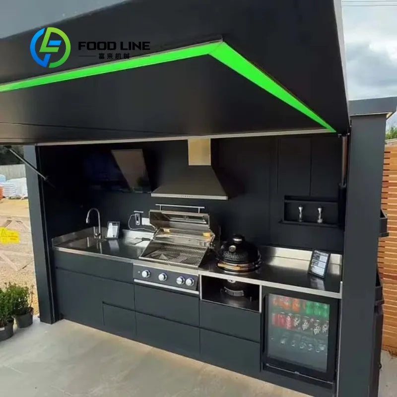 Premium Outdoor Cooking Kitchen BBQ POD Easy Setup with Combined Sink Fridge Stainless Steel Backyard Party Ready Customized