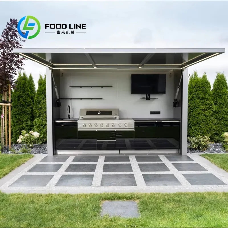 Premium Outdoor Cooking Kitchen BBQ POD Easy Setup with Combined Sink Fridge Stainless Steel Backyard Party Ready Customized