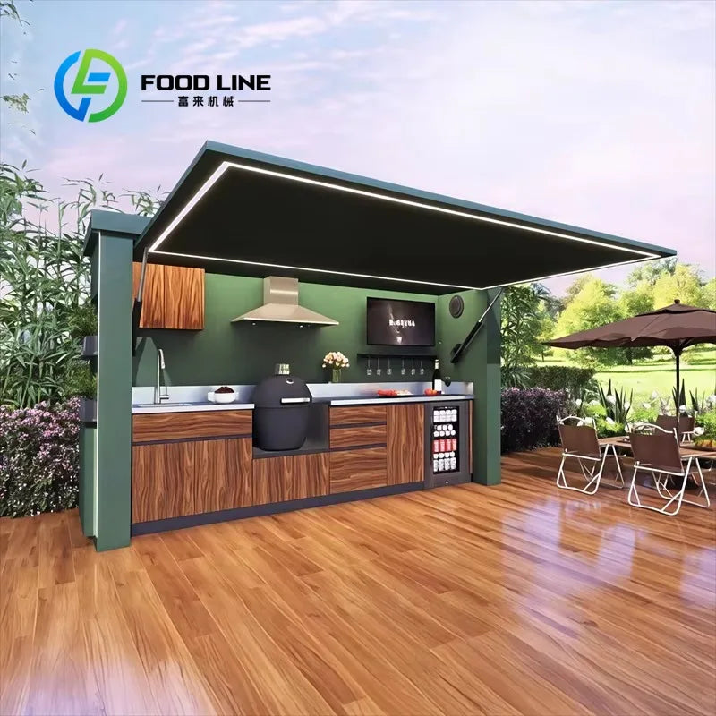 Premium Outdoor Cooking Kitchen BBQ POD Easy Setup with Combined Sink Fridge Stainless Steel Backyard Party Ready Customized