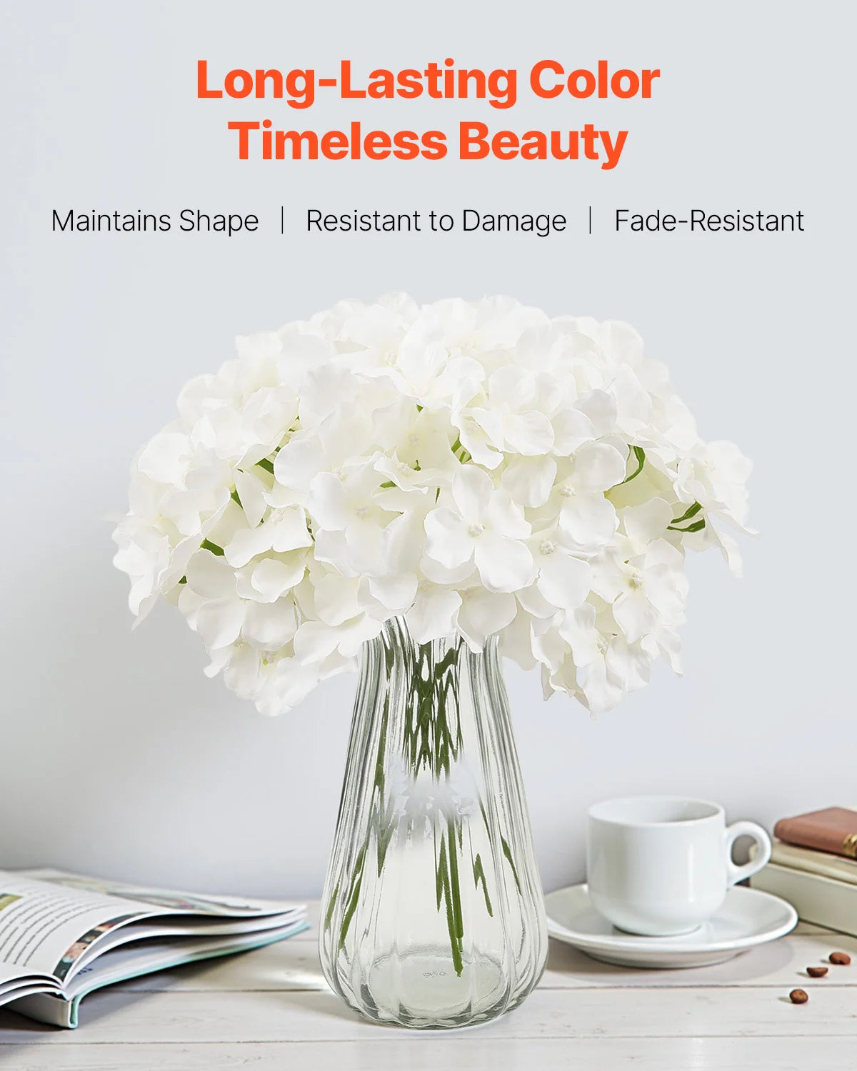 VEVOR Artificial Flowers Real Looking White Silk Fake Hydrangea Bulk White Faux Bridal Shower with Stem for DIY Wedding Bouquets