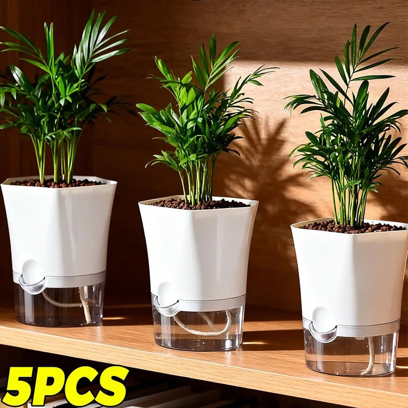 1/5pcs Transparent Self-Watering Plant Flower Pot Lazy Hydroponic Flowerpot Plastic Planters Home Garden Decoraction Planters