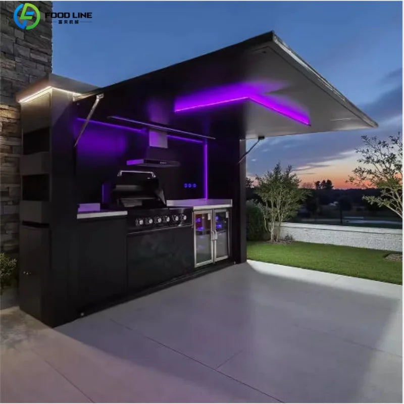 Premium Outdoor Cooking Kitchen BBQ POD Easy Setup with Combined Sink Fridge Stainless Steel Backyard Party Ready Customized