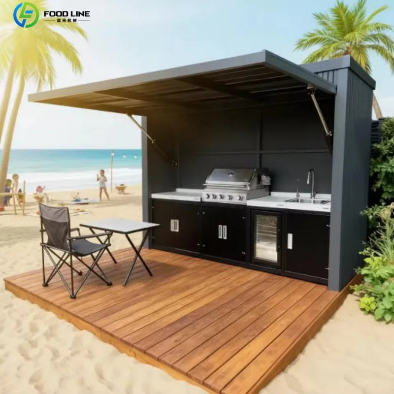 Premium Outdoor Cooking Kitchen BBQ POD Easy Setup with Combined Sink Fridge Stainless Steel Backyard Party Ready Customized