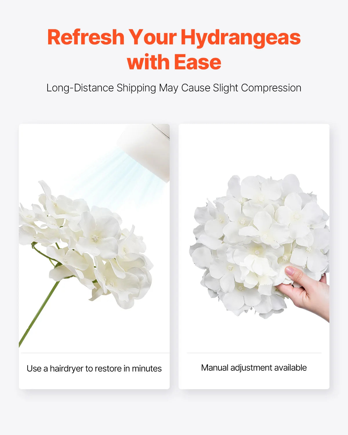 VEVOR Artificial Flowers Real Looking White Silk Fake Hydrangea Bulk White Faux Bridal Shower with Stem for DIY Wedding Bouquets