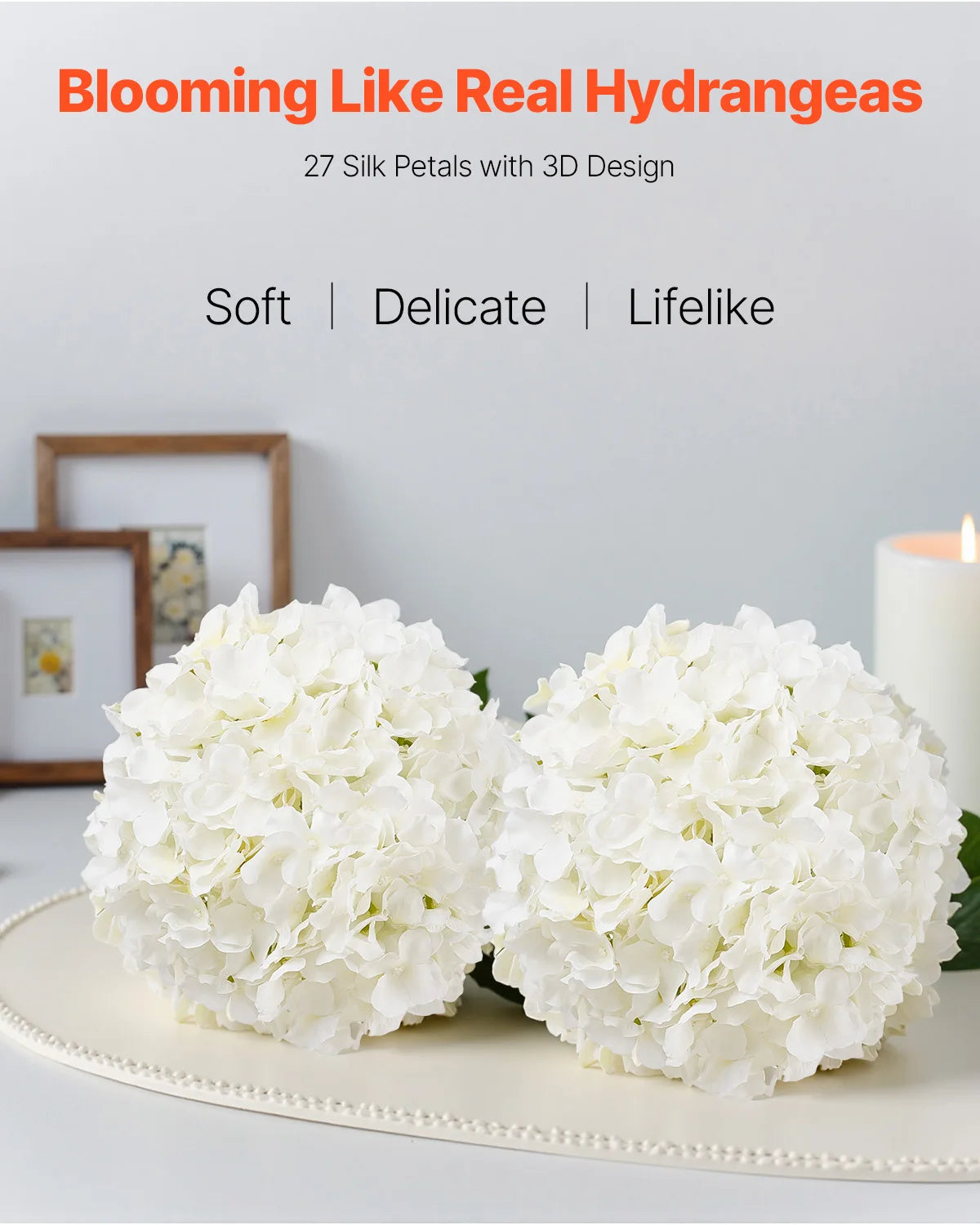 VEVOR Artificial Flowers Real Looking White Silk Fake Hydrangea Bulk White Faux Bridal Shower with Stem for DIY Wedding Bouquets