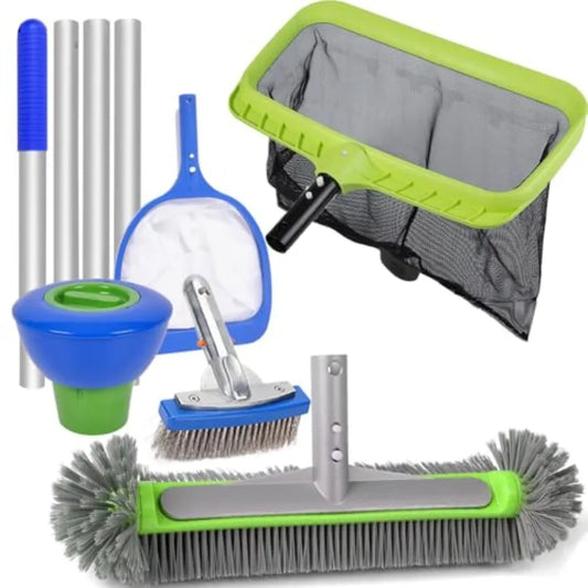 Pool Maintenance Kit with Aluminum Pole, Skimmer Nets, Brushes Chlorine Dispenser for Easy Pool Cleaning Gray, Durable, Lightwe